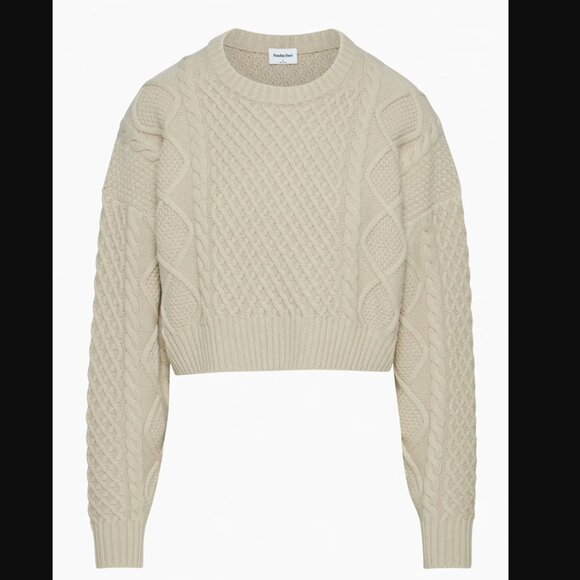 Aritzia Sunday Best Peggy Cropped Sweater Merino wool cropped cable-knit sweater - Picture 1 of 12